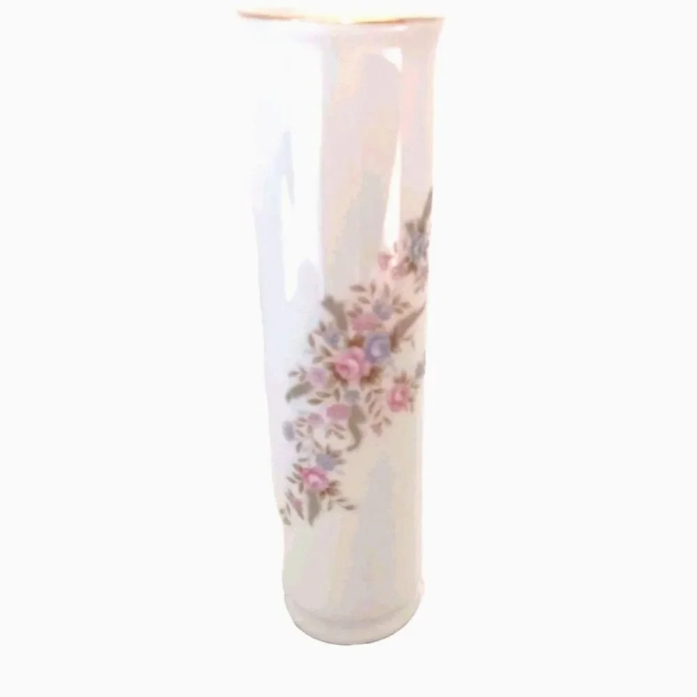 Vtg Lefton China Hand Painted Floral Bud Vase #7053 Gold Trim Porcelain Japan
